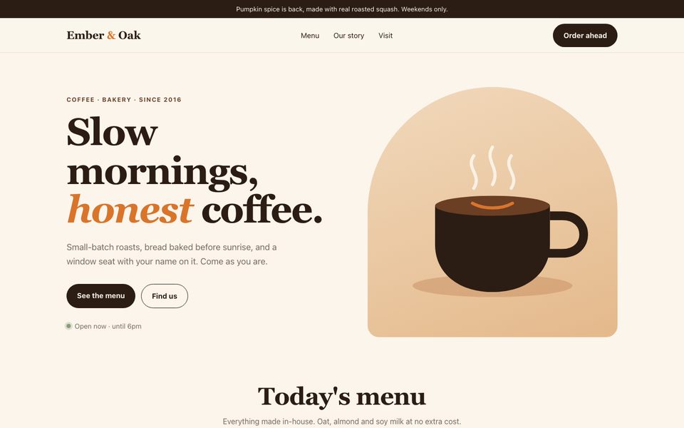 Preview of the Ember & Oak template