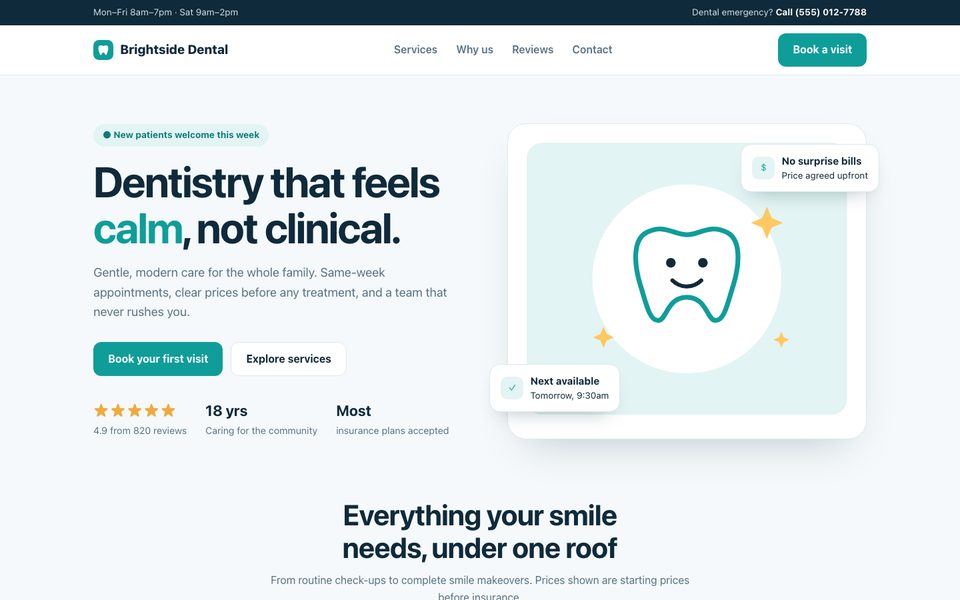 Preview of the Brightside Dental template