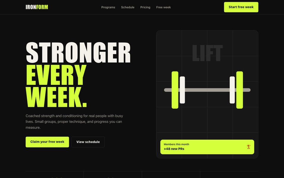 Preview of the Ironform template